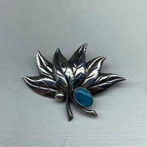 Sterling Silver Southwestern Fern Brooch With Turquoise Accents